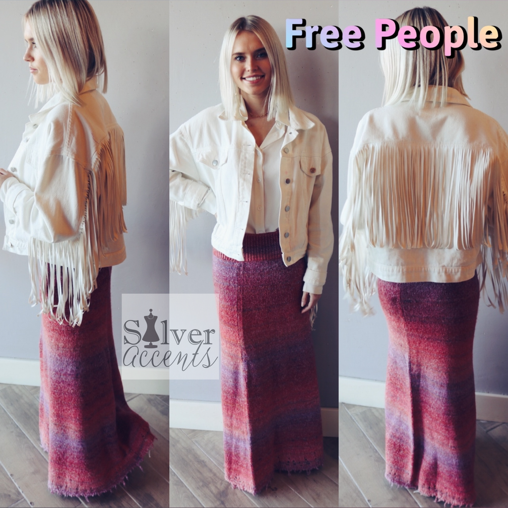 FREE PEOPLE Sunset Combo LEANNA Swit FrayHem Maxi Skirt