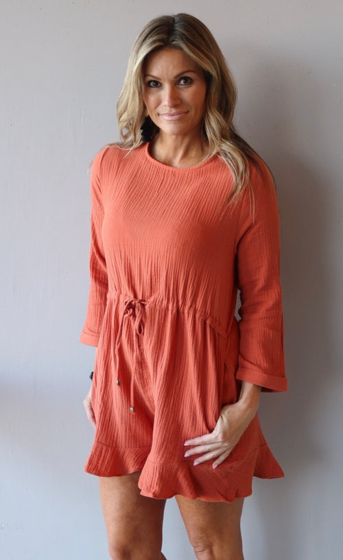 &Merci SPENCER Gauze RuffleHem 3/4Sleeve Short Romper