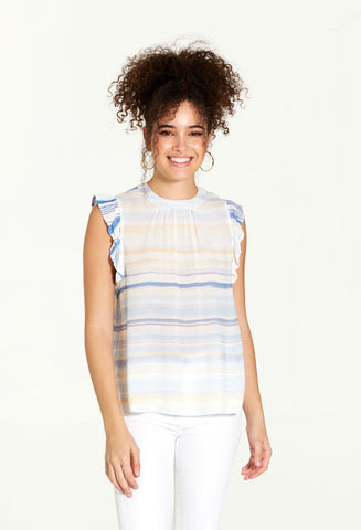 DEAR JOHN Tank LISA Woven Stripe Ruffle Sleeve