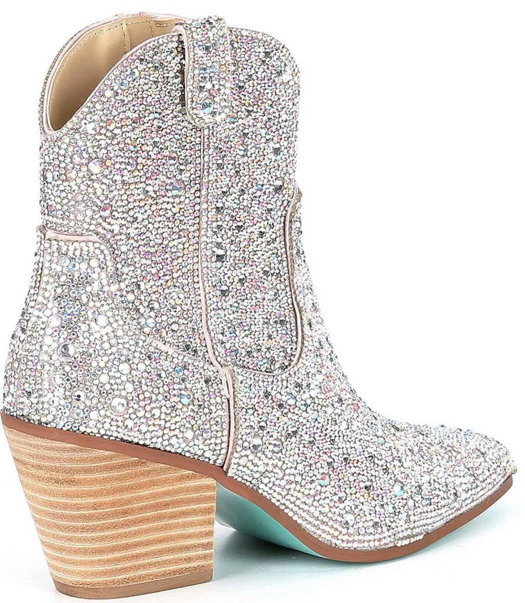 BETSEY JOHNSON Blue DIVA Rhinestone Embellished Western Bootie