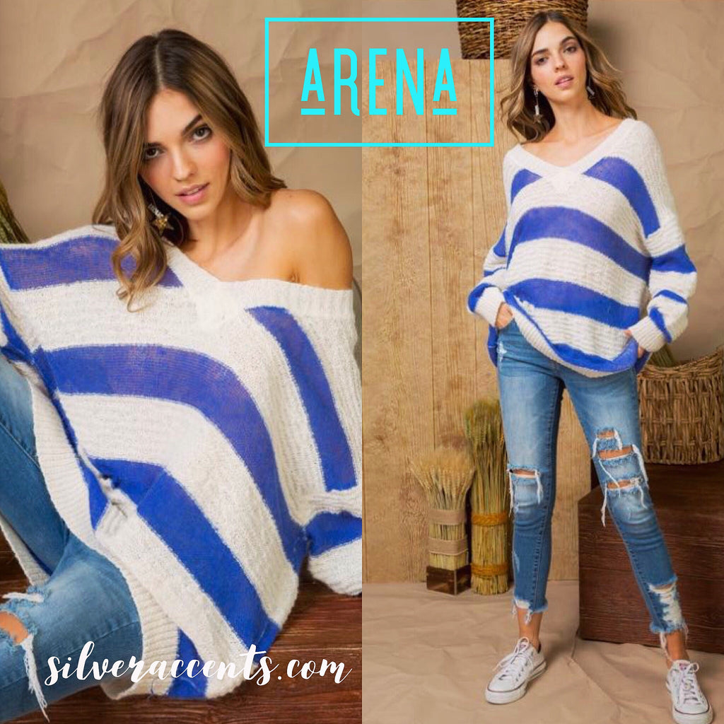 ARENA ColorBlock Stripe Textured V-Neck Sweater