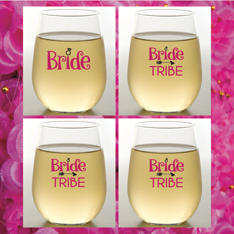 4 PACK Designer Shatterproof Logo Stemless Wine Glasses