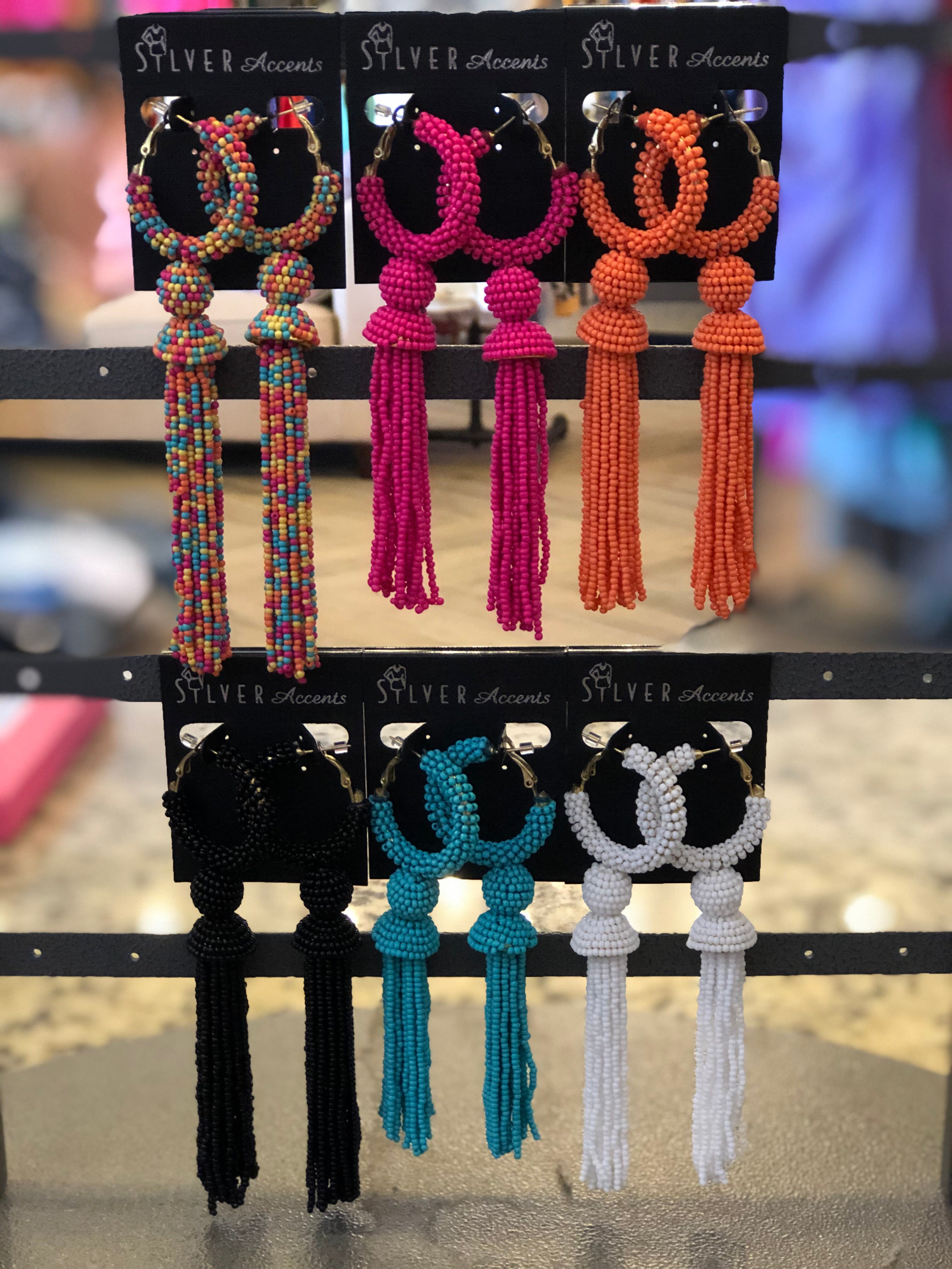 Fiesta Seed Bead Tassel Earrings