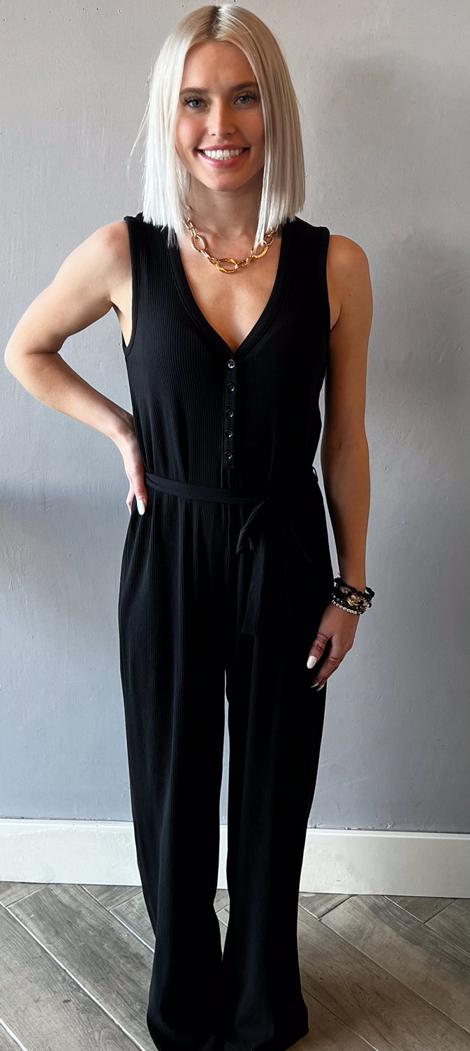 BOBI Henley IDOL V-Neck Belted Modal Jumpsuit