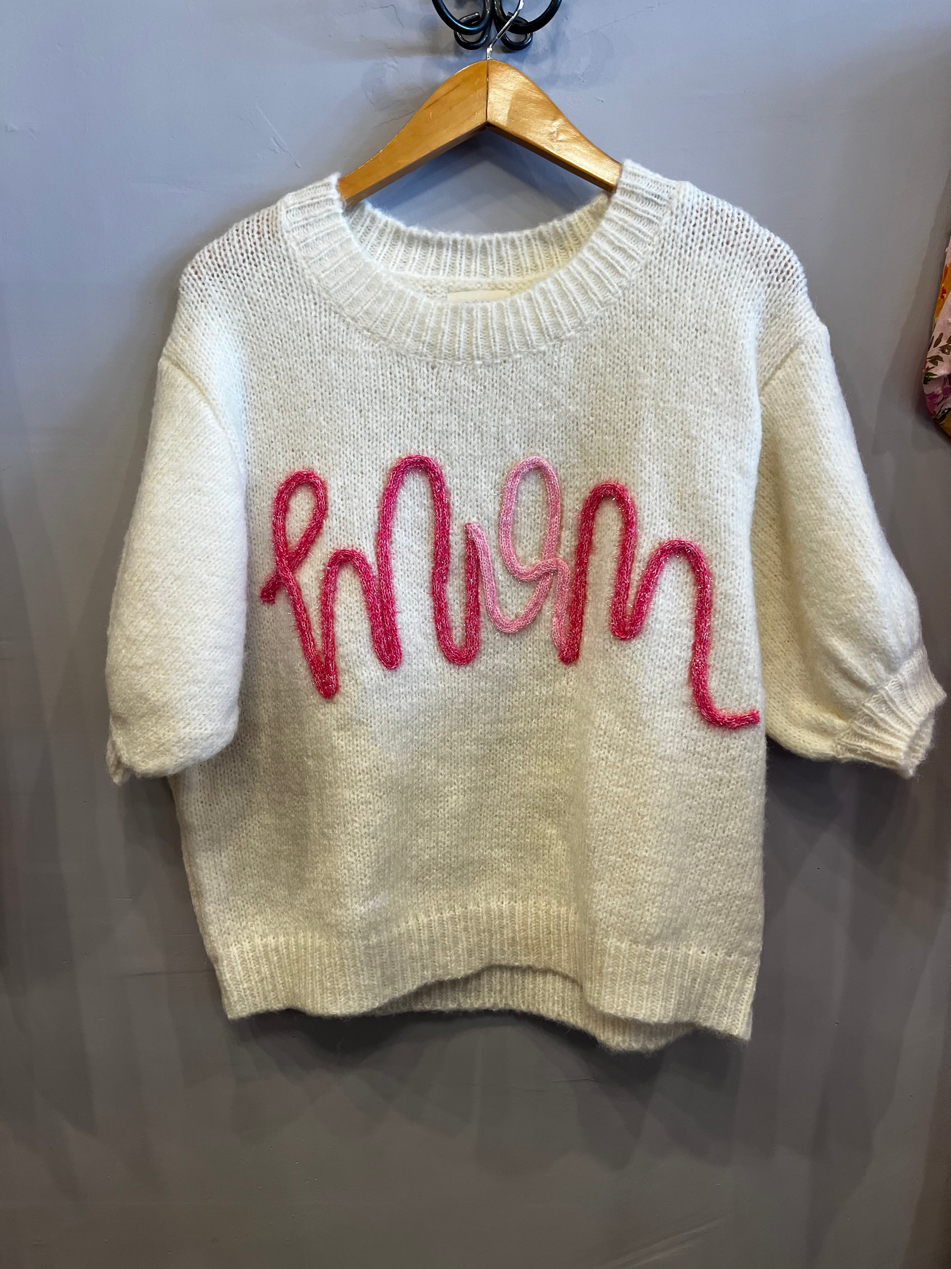 BIBI MOM Tinsel Short Puff~Sleeve Sweater