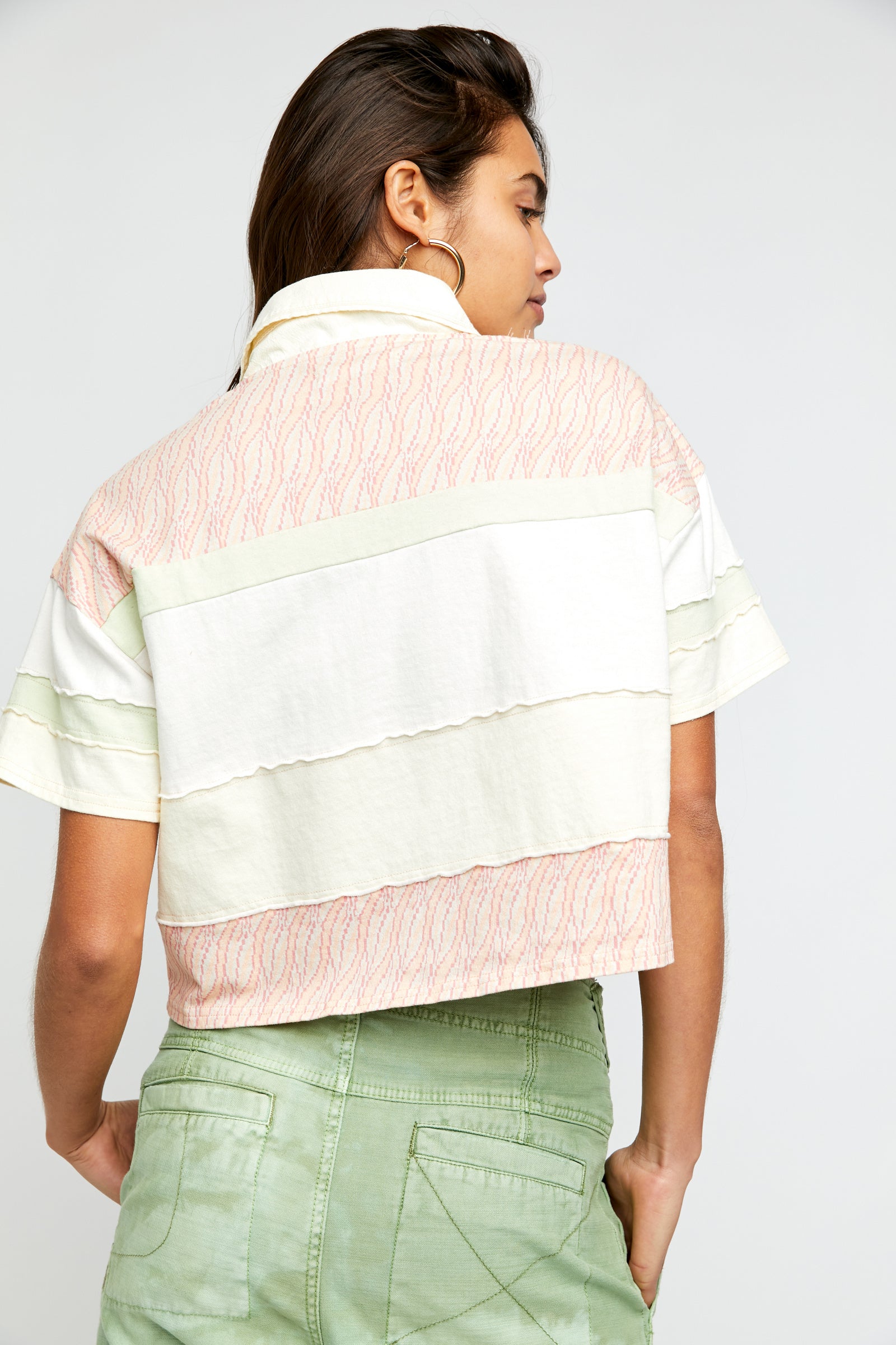 FREE PEOPLE MixPrint BELLA Collar Henley Tee Top