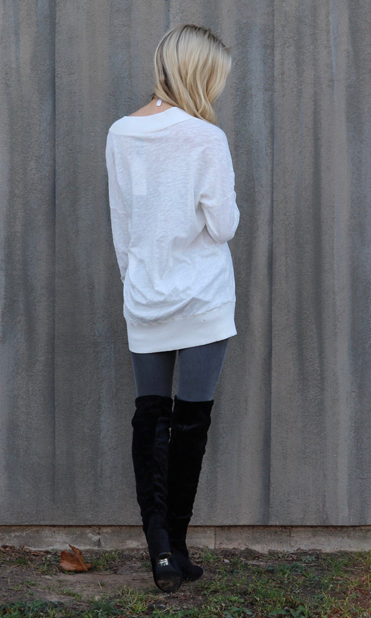 BOBI Slub Jersey JUDGEMENT DAY V-Neck RibKnit Trim Tunic Top