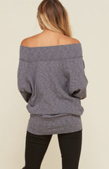 TAKE IT EASY Off Shoulder Slub Knit Sweater Tunic Top