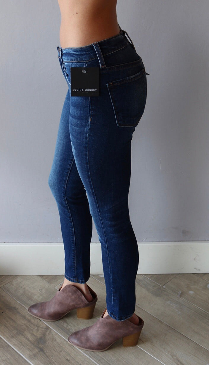FLYING MONKEY HiRise JANEIRO BLUE Sanded Ankle Skinny Jean