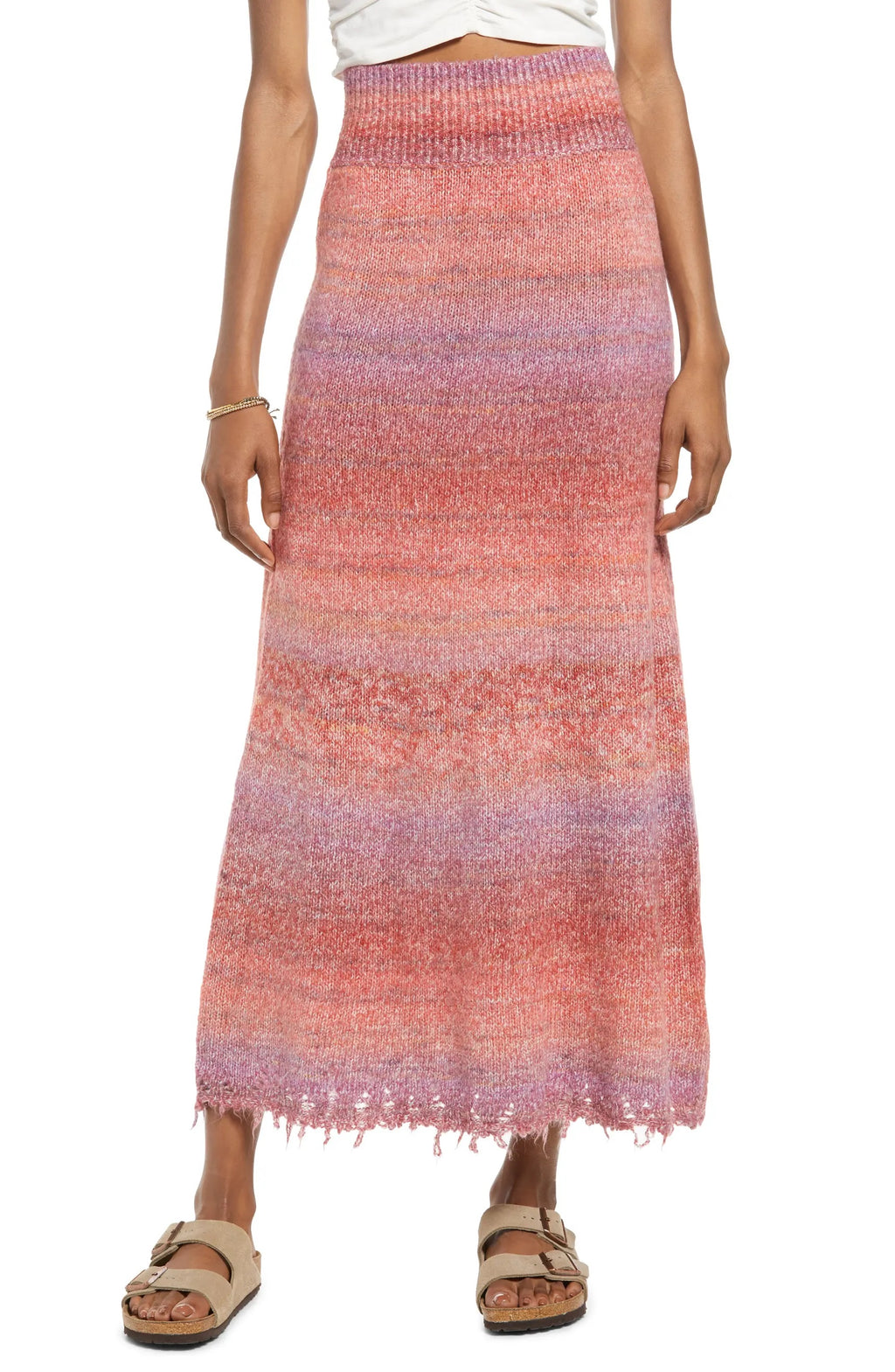 FREE PEOPLE Sunset Combo LEANNA Swit FrayHem Maxi Skirt