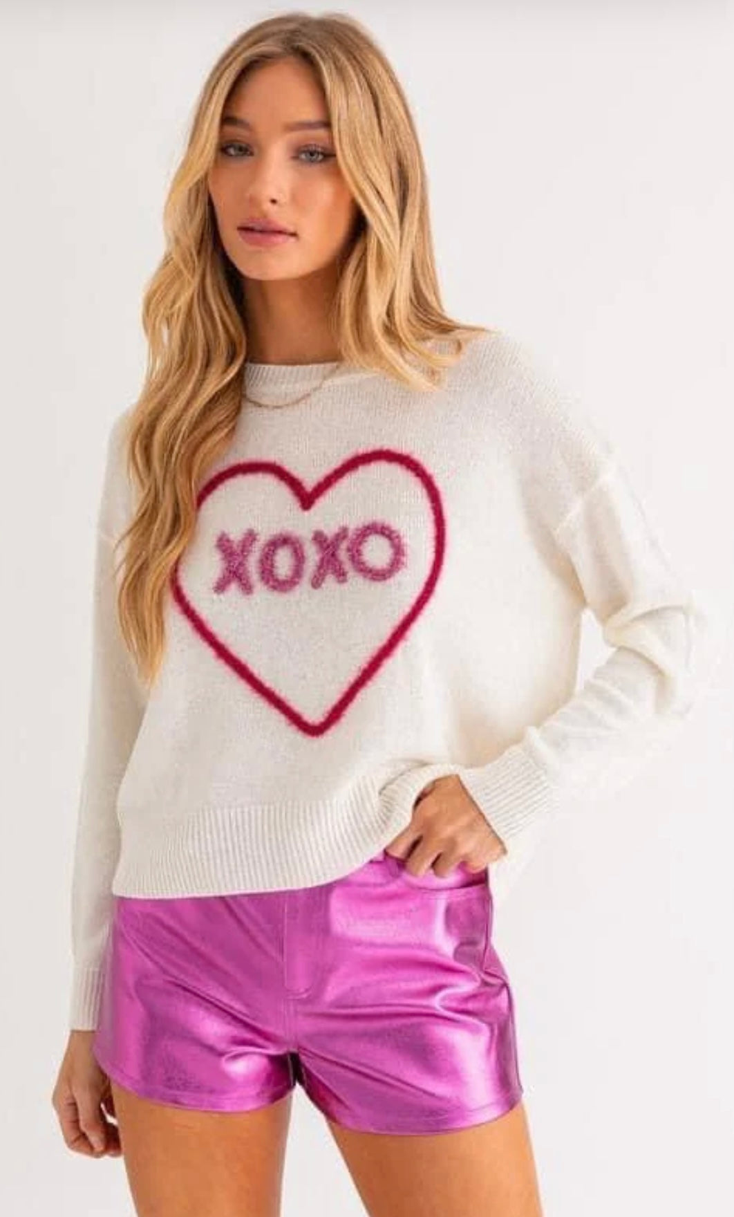 XOXO Tinsel Heart Sweater Top