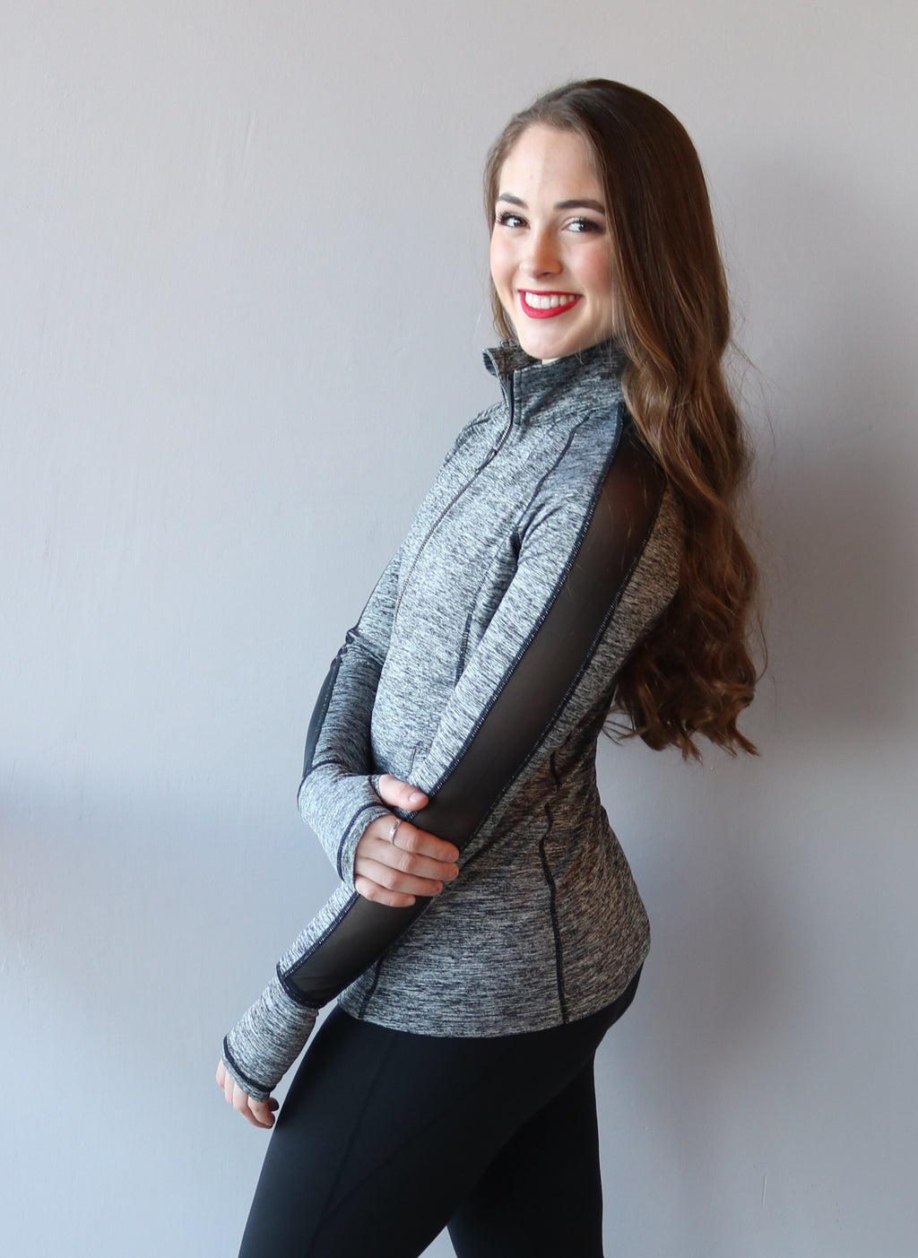 HANDS DOWN Mesh Panel ThumbHole Marled Athleisure Jacket