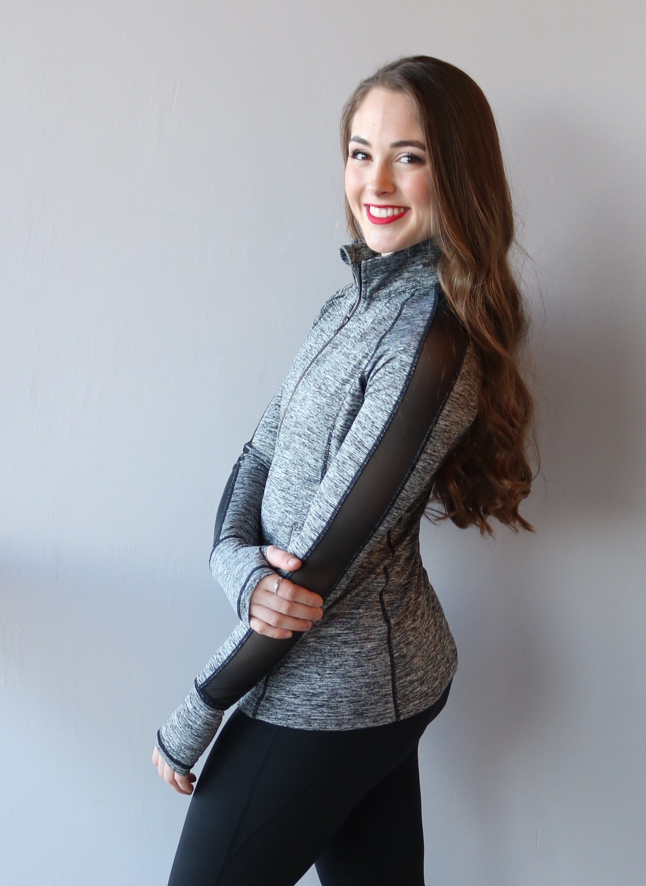 HANDS DOWN Mesh Panel ThumbHole Marled Athleisure Jacket