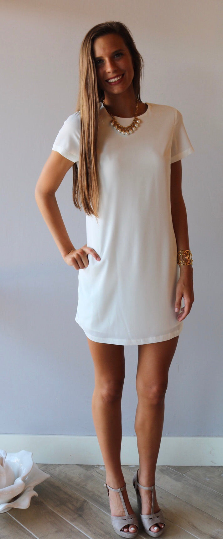 RECRUIT Short Sleeve Chiffon Shift Dress
