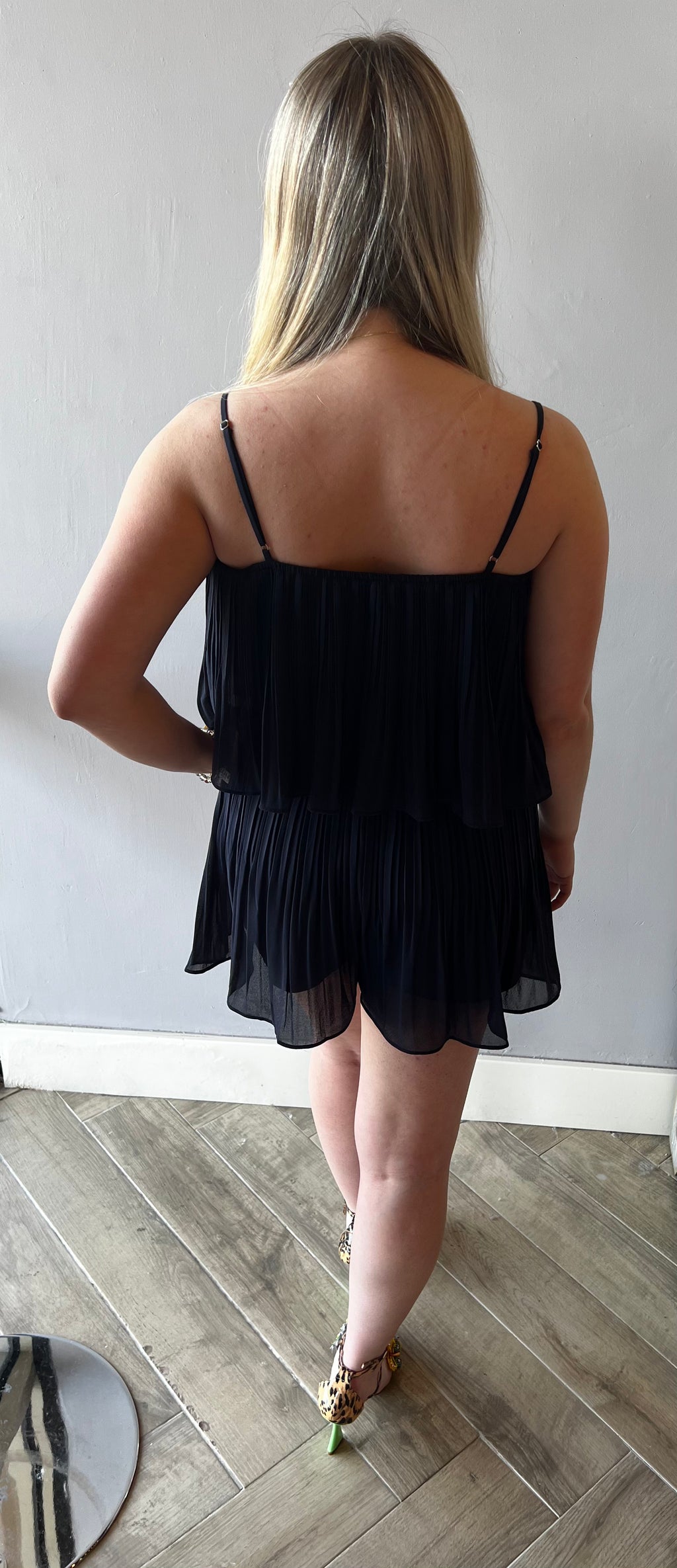 CAREFREE Pleated Chiffon PopOver Romper