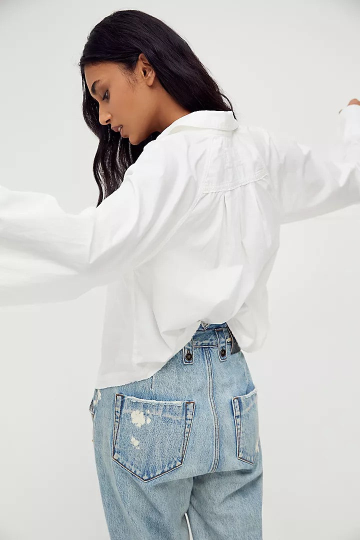 FREE PEOPLE MILANO BUTON DOWN WIDE SLEEVE WOVEN TOP