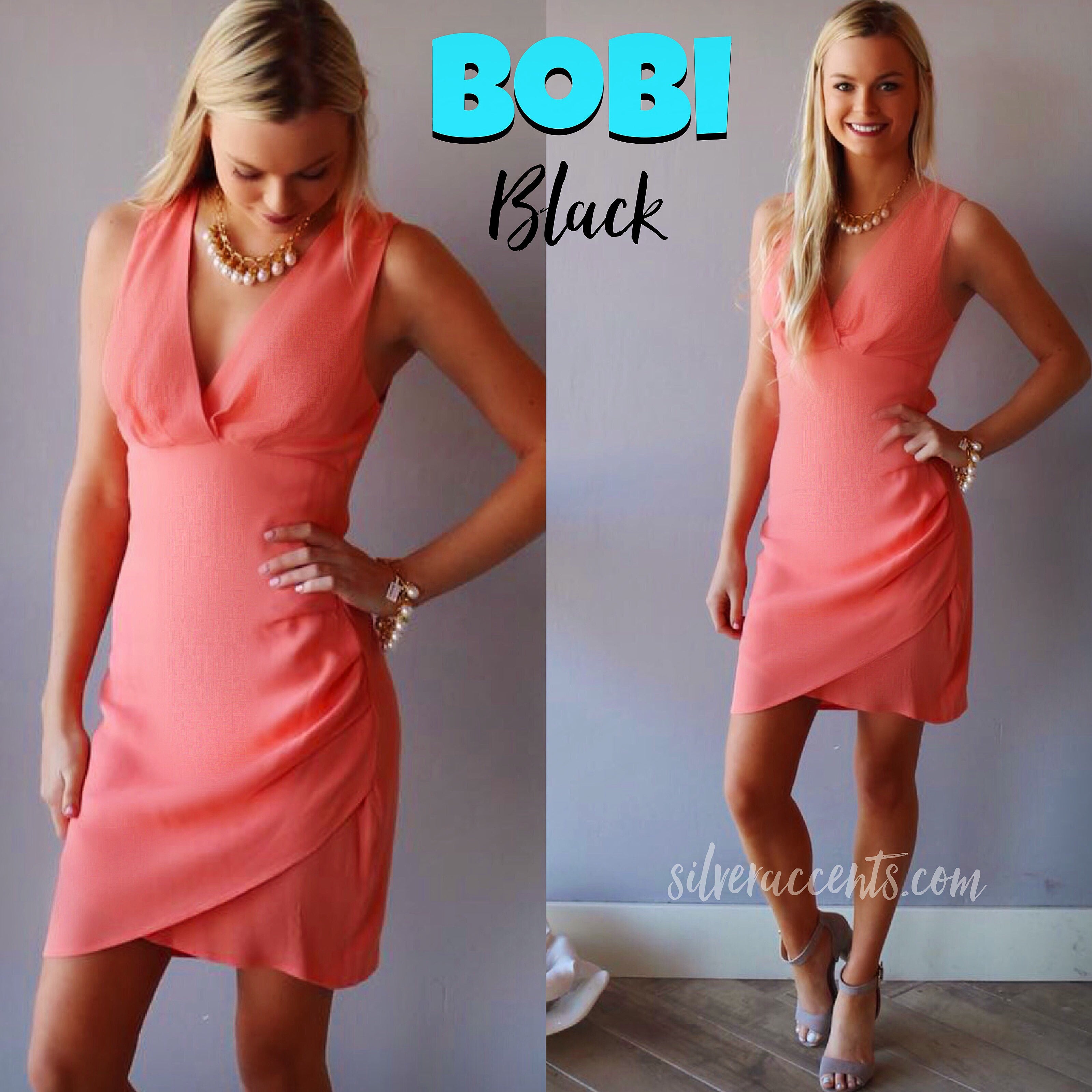 BOBI BLACK Coral BELIZE Crepe WrapHem Dress