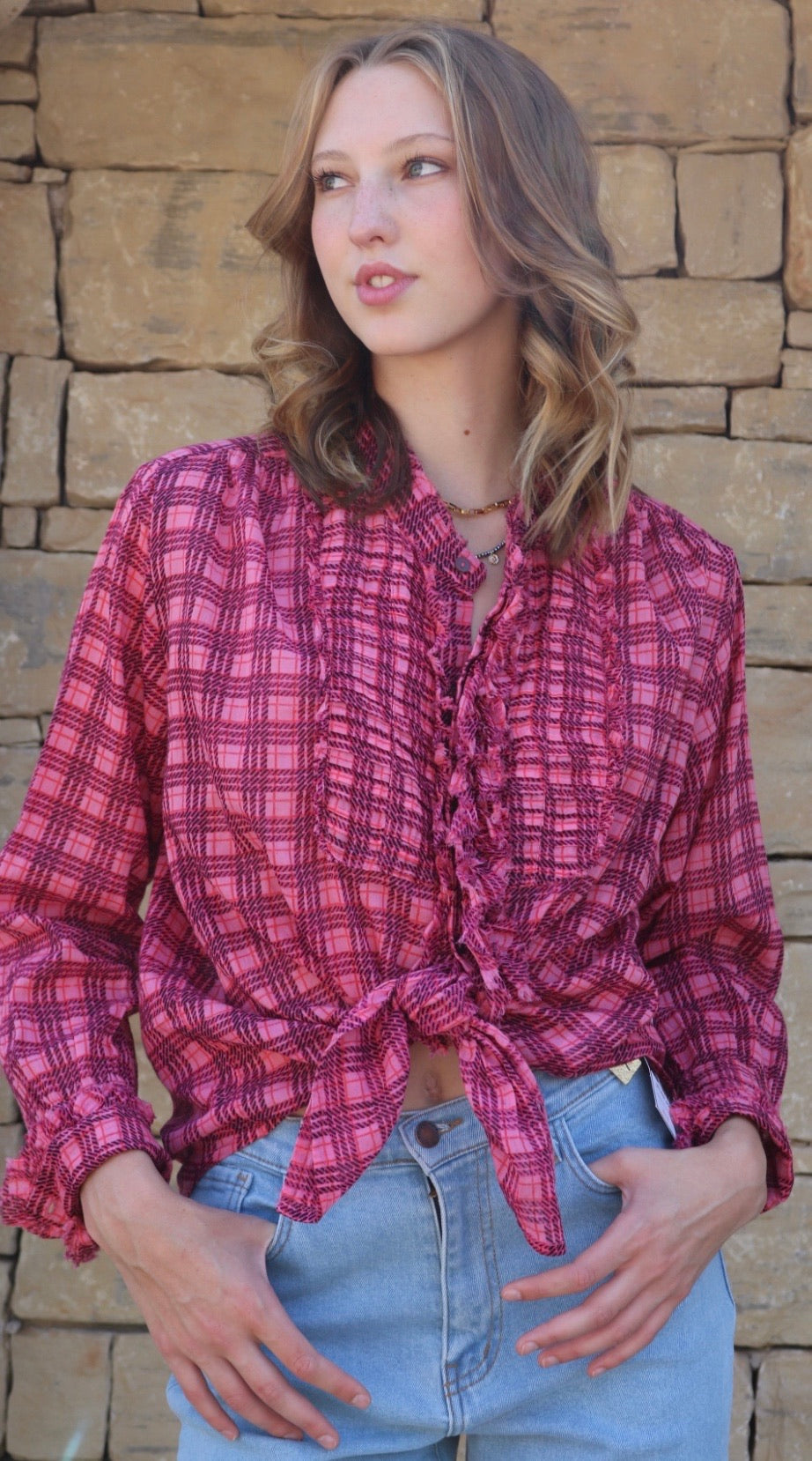 FREE PEOPLE Plaid MILES ButtonDown Tuxedo Shirt