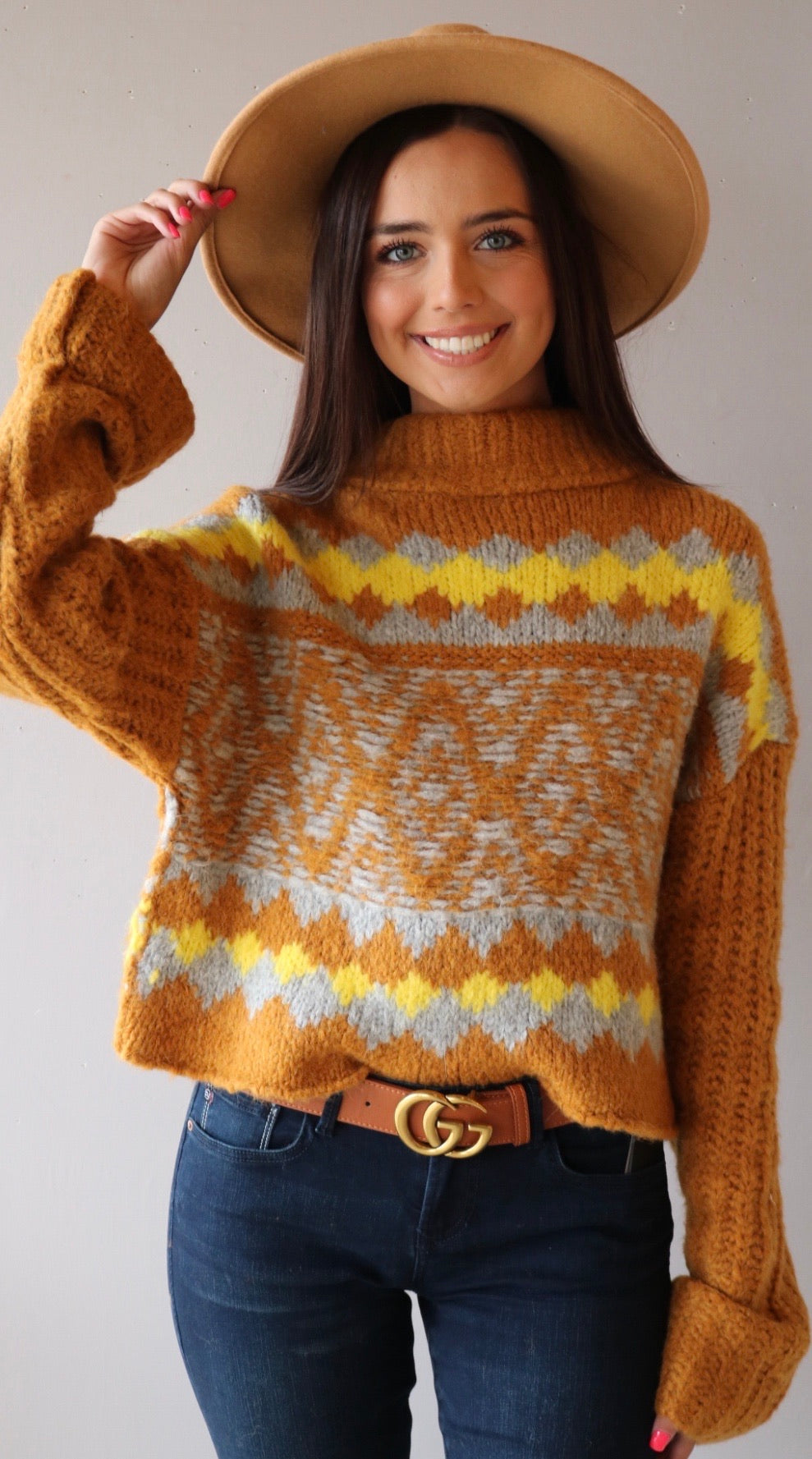 FREEPEOPLE Fair Isle ALPINE Highneck Widesleeve Pullover Top