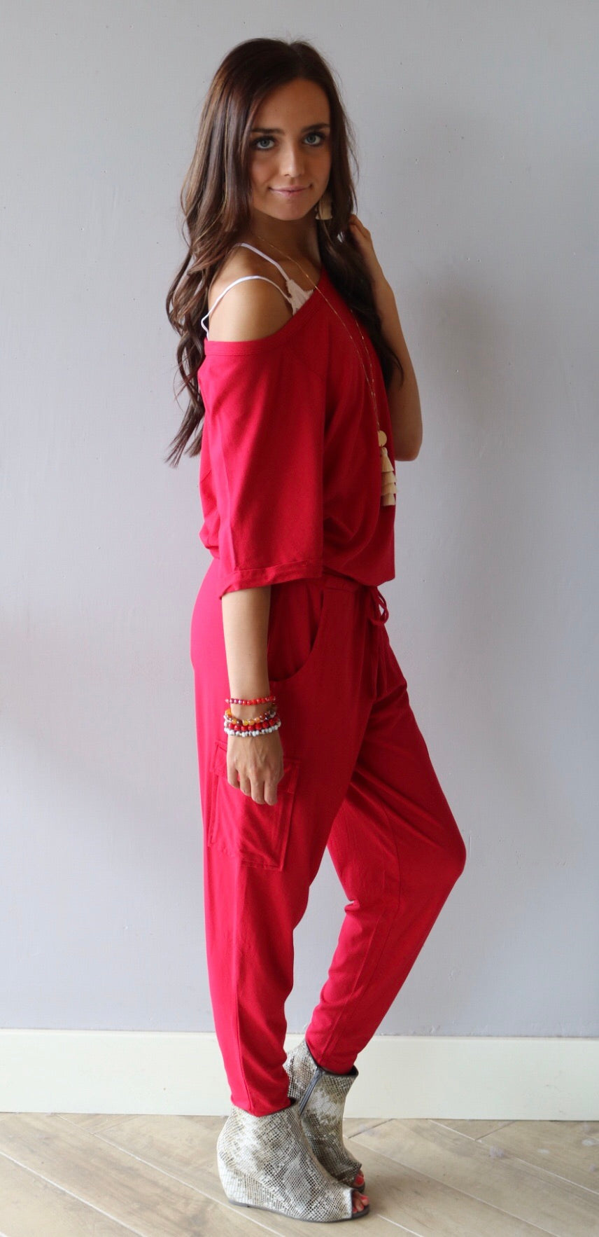 BOBI Supreme Jersey MILLENNIAL RollSleeve Cargo Skinny Jumpsuit