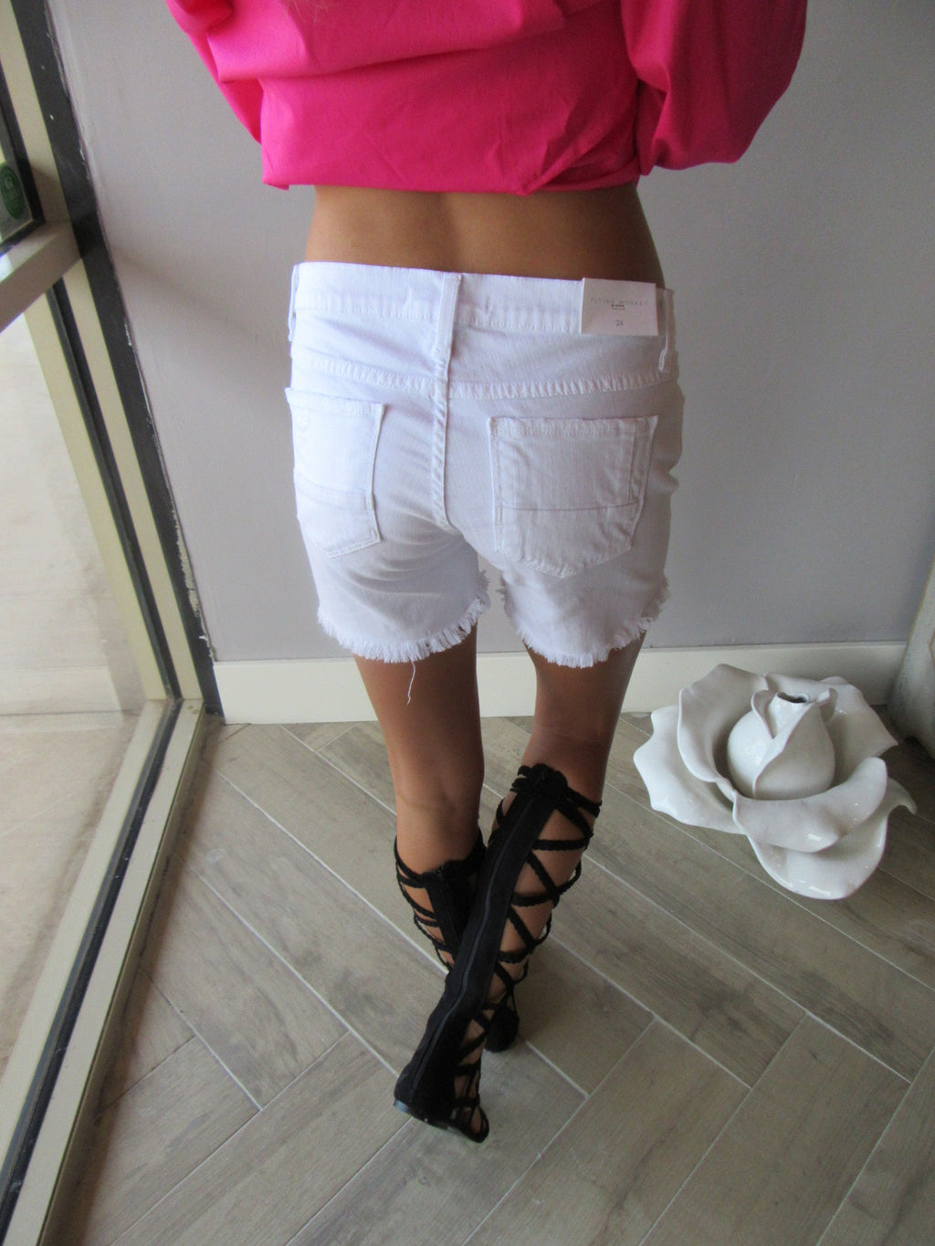 FLYING MONKEY Distressed OPTIC WHITE Boyfriend Shorts