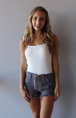 FREE PEOPLE Soft Charcoal BECKET LaceUp Front Slouchy Denim Short