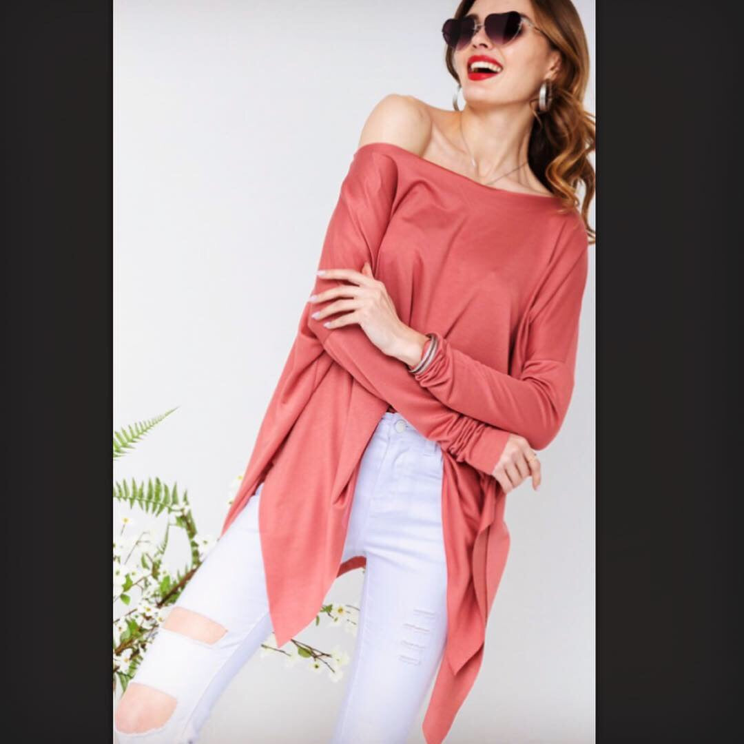 DELOZIER Super Soft Terry Asymmetric Tunic Top