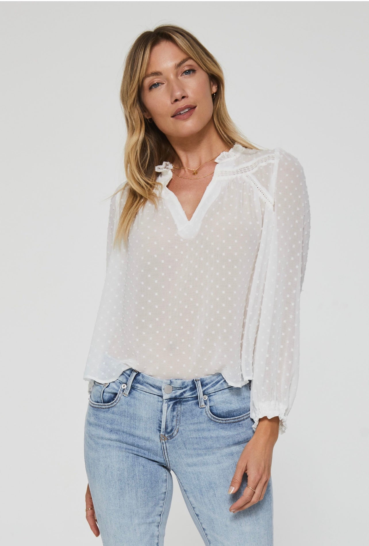 ANOTHER LOVE SwissDot WINSLOW FrontLace Peasant Top