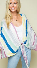 EXCUSE Watercolor Stripe TieFront Kimono Top