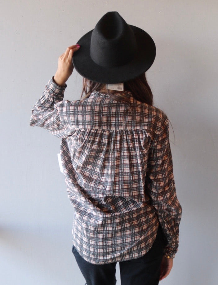 FREE PEOPLE Plaid MILES ButtonDown Tuxedo Shirt