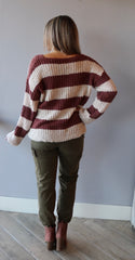 ALUMNI ColorBlock Strip VNeck Sweater Top
