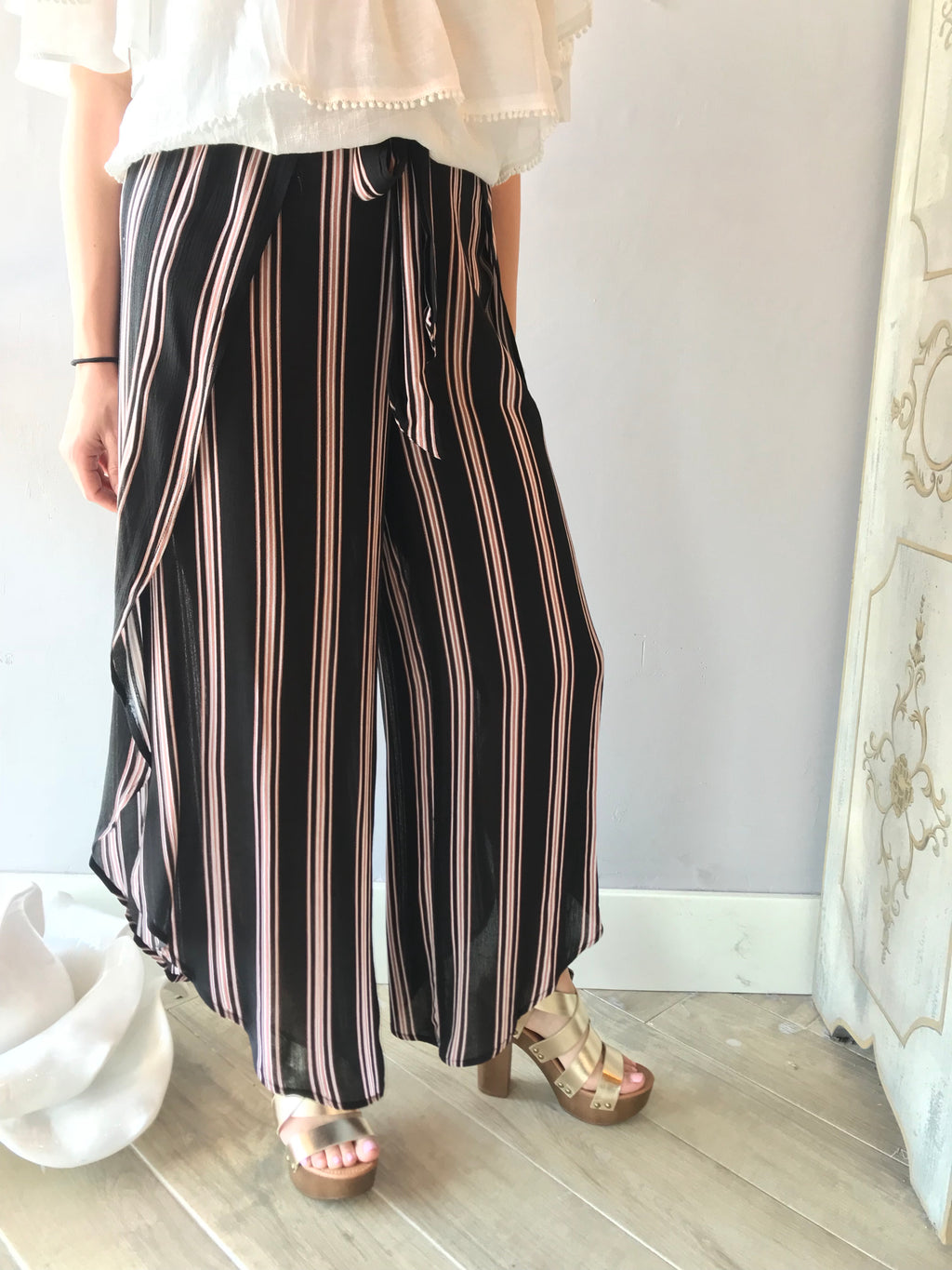 STRAIGHT UP Vertical Stripe Wrapped Pants