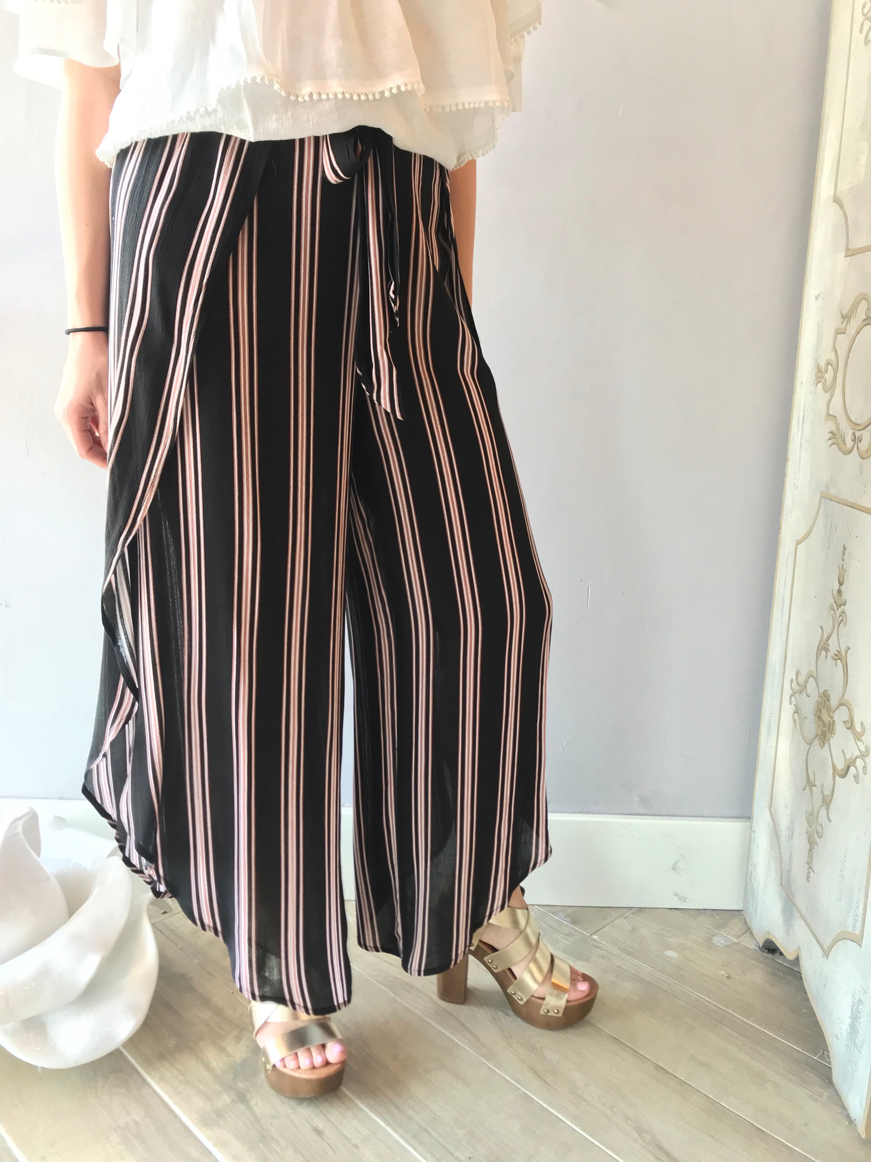 STRAIGHT UP Vertical Stripe Wrapped Pants