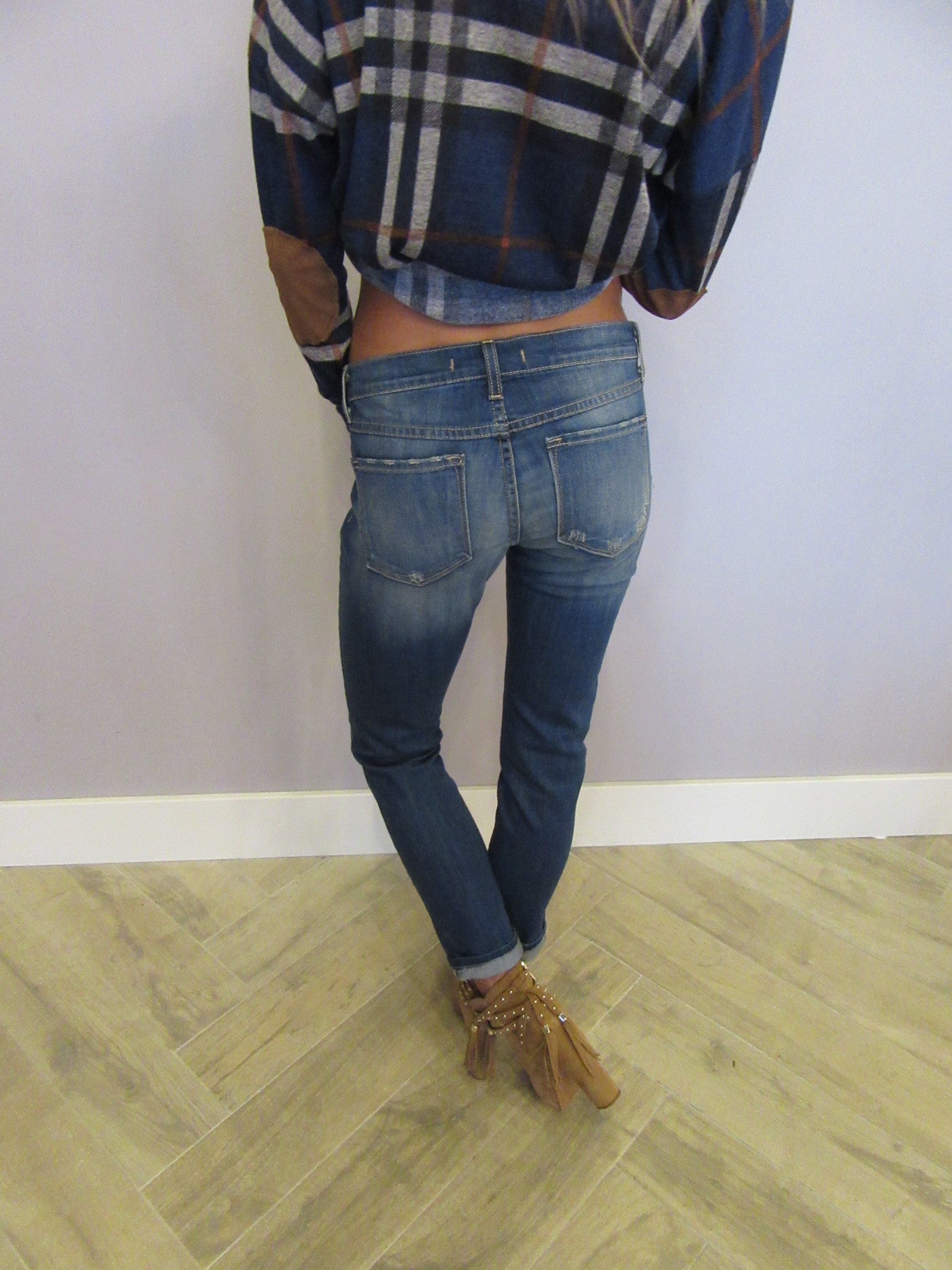 FLYING MONKEY Distressed HEFNER BLUE Slim Boyfriend Jean