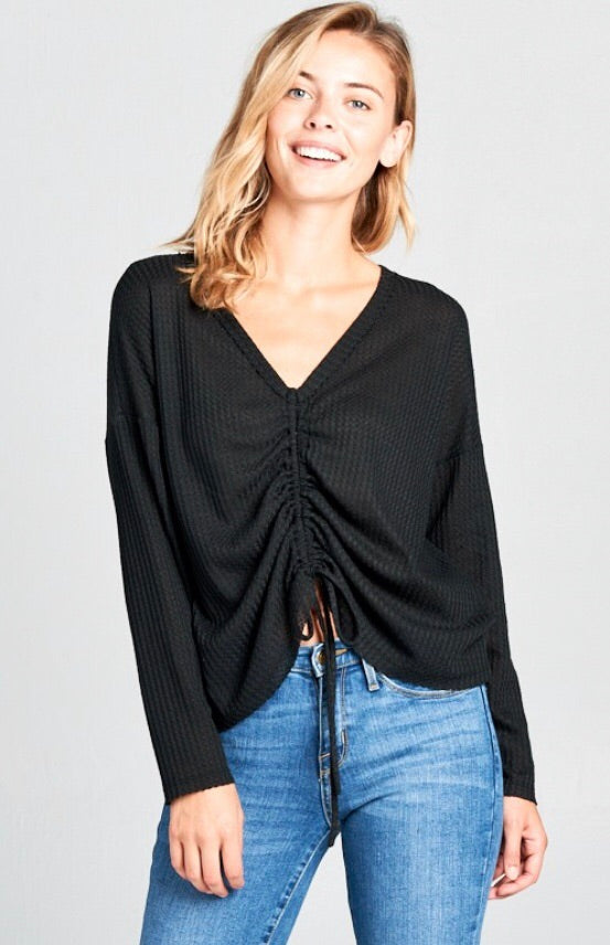 LET IT RIDE WaffleKnit Cinched TieBottom Top