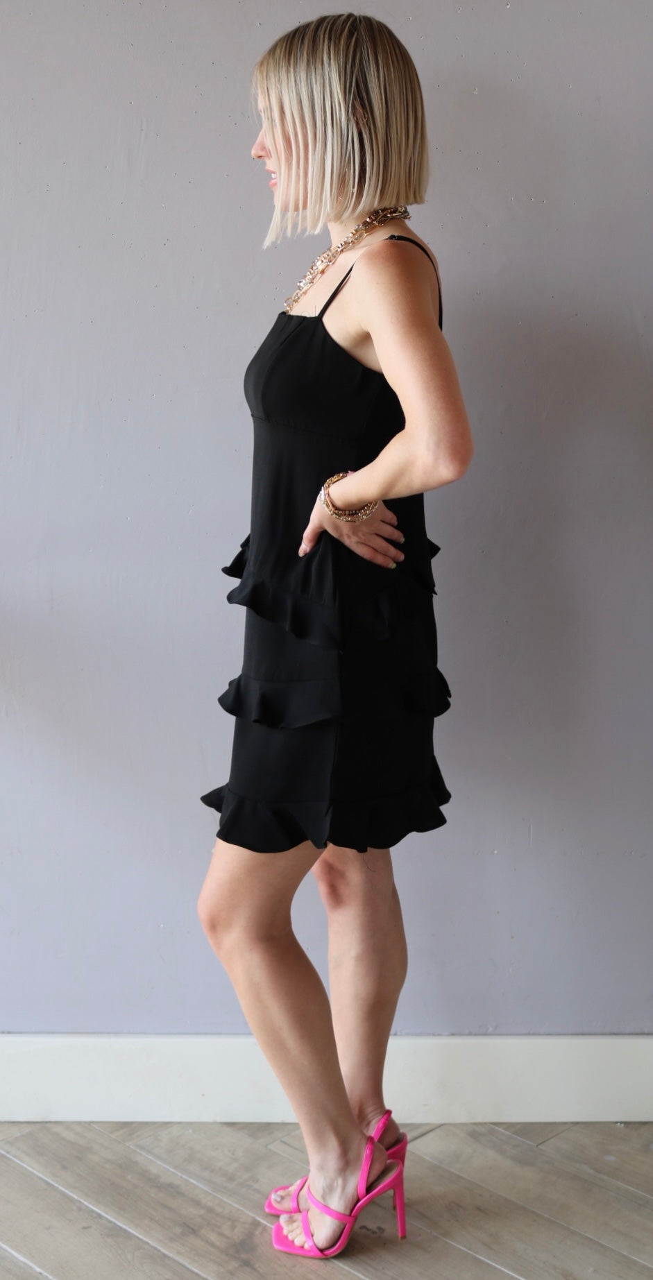 Asymmetrical Ruffle MANTRA Spaghetti Strap Dress