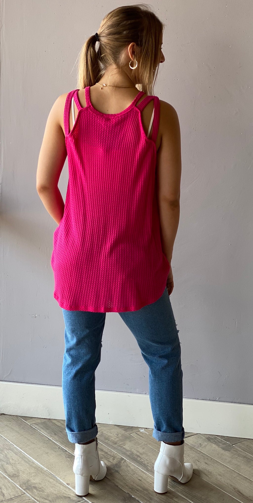 Bibi TERRAIN WaffleKnit Cutout Shoulder Tank Top