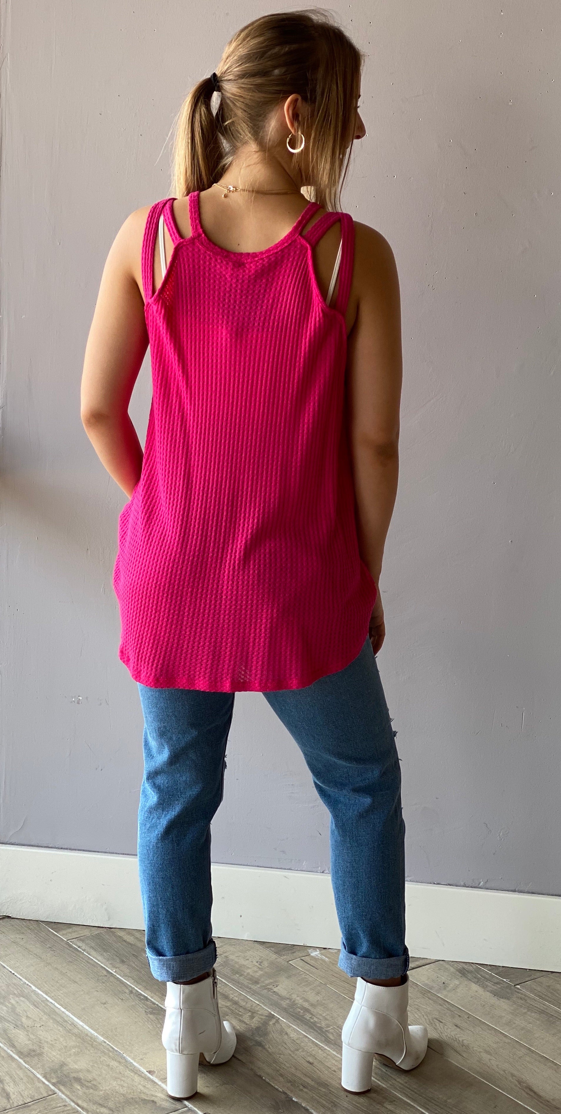 Bibi TERRAIN WaffleKnit Cutout Shoulder Tank Top