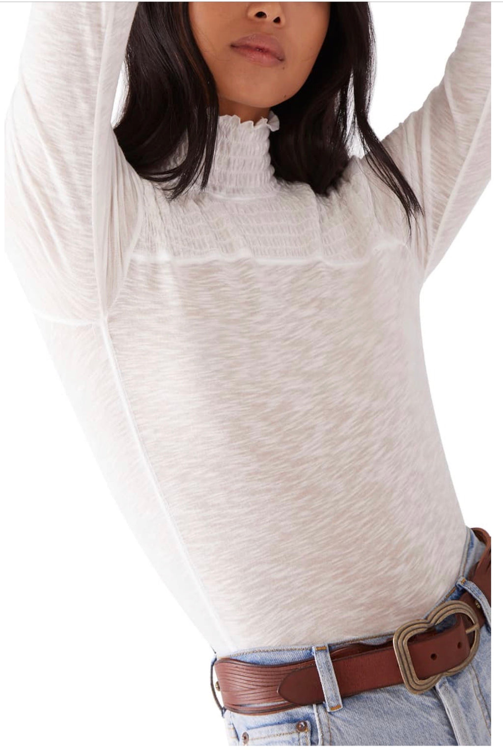 FREE PEOPLE MockNeck CAROLINE Ruched Jersey Top