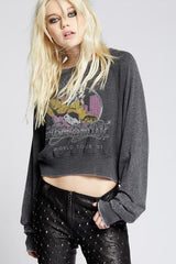 *RECYCLED KARMA Just Push Play AEROSMITH Lightweight Crop Terry Pullover