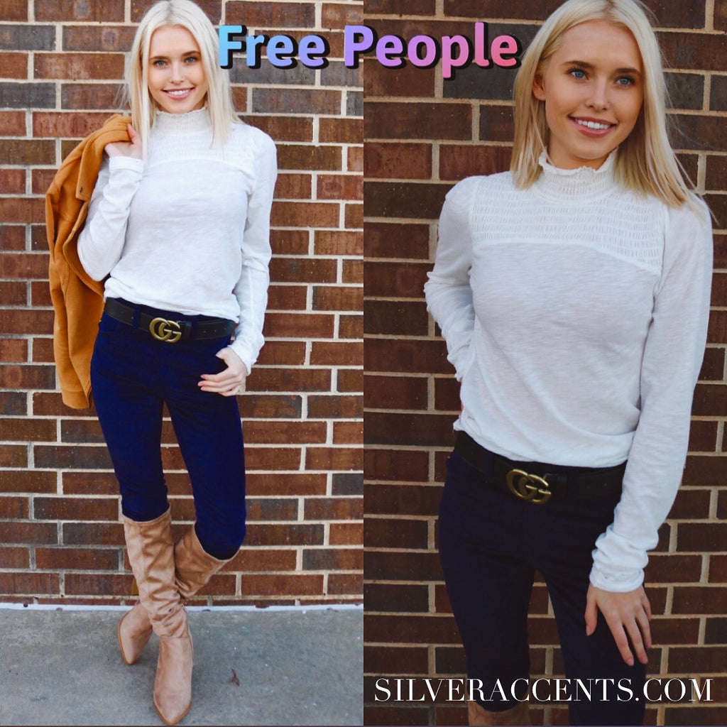 FREE PEOPLE MockNeck CAROLINE Ruched Jersey Top