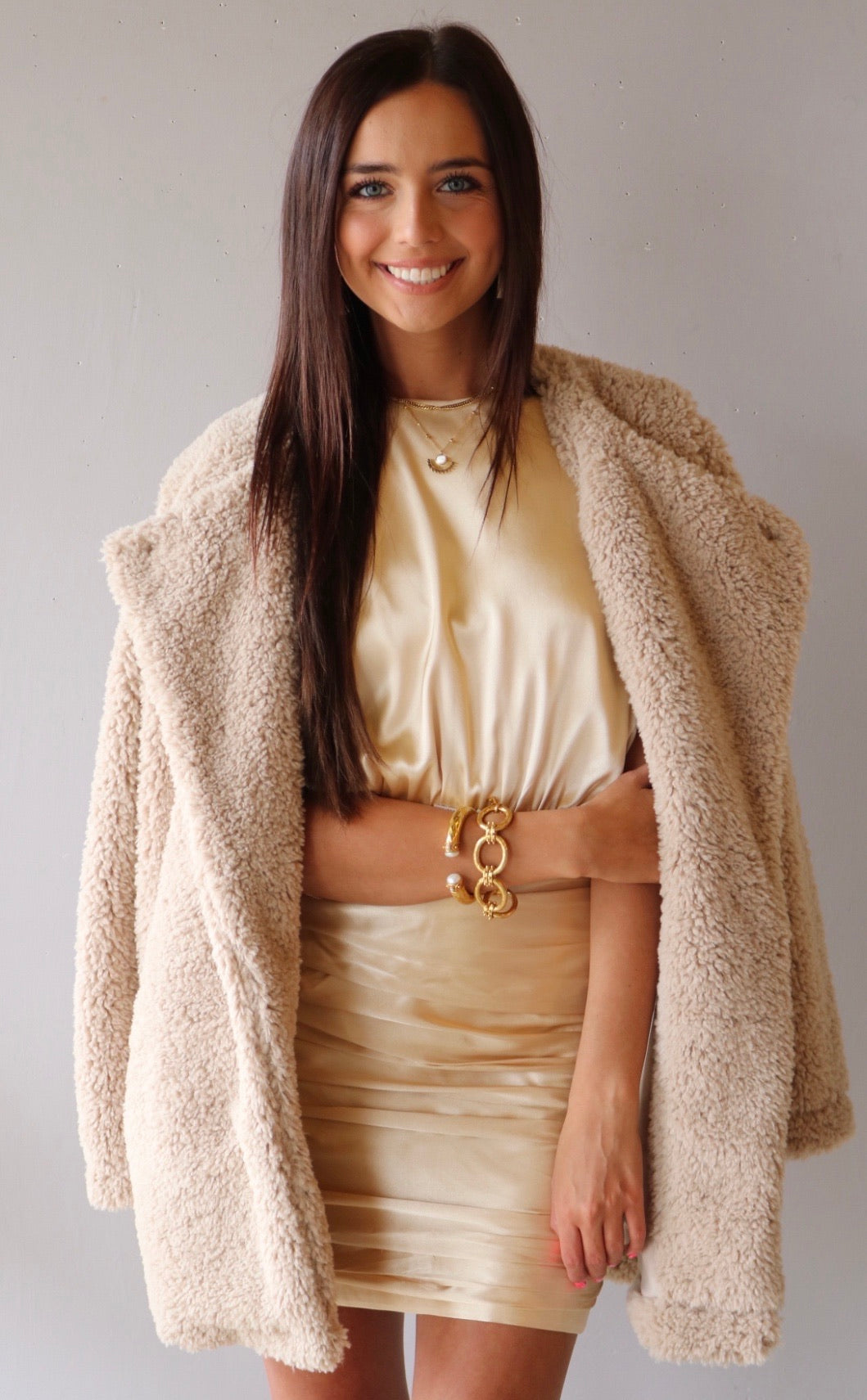 ATHENS BoatNeck RoucheBottom Satin Bodycon Dress