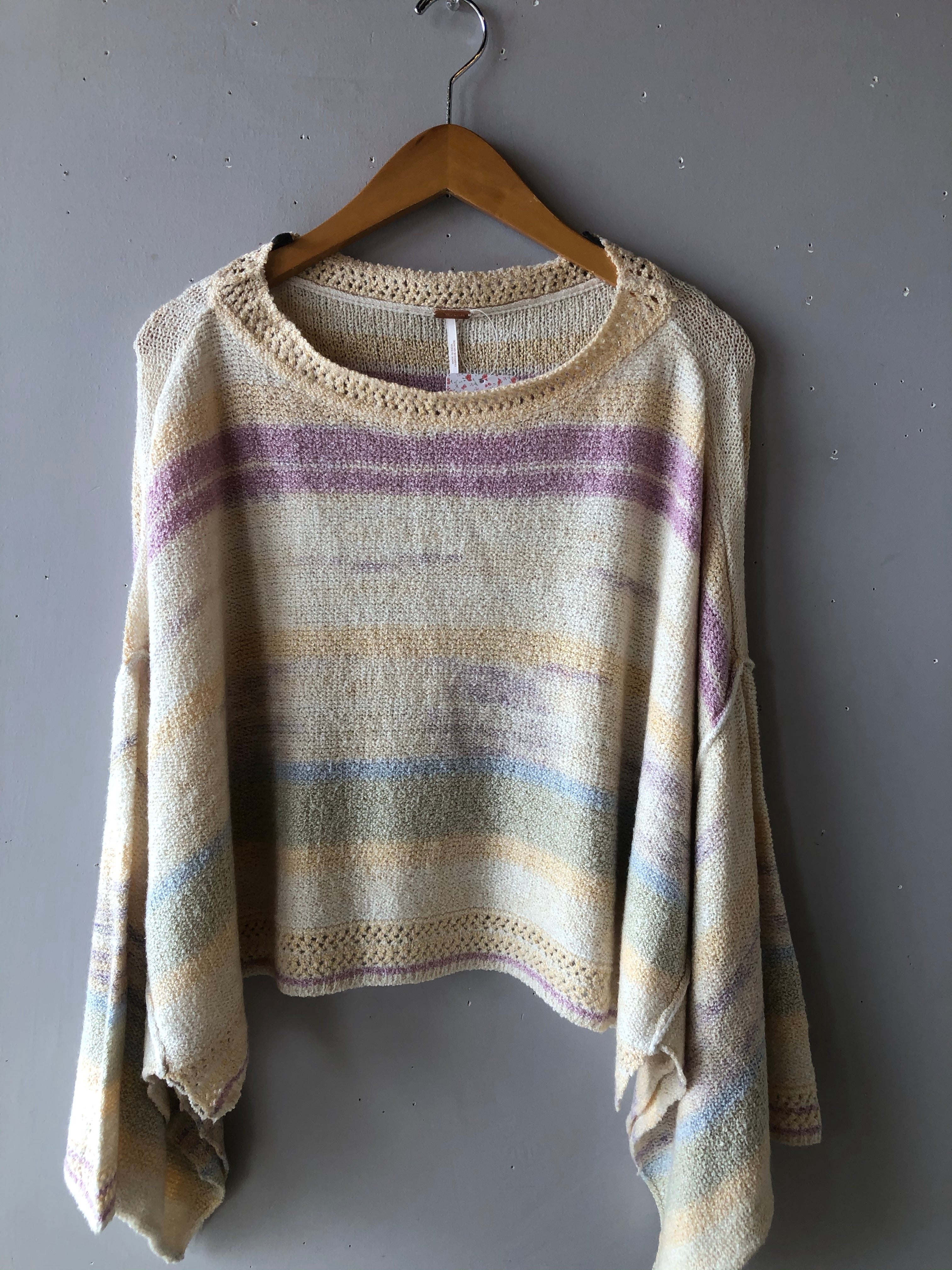 FREE PEOPLE Stripe SATURN Poncho Sweater Top