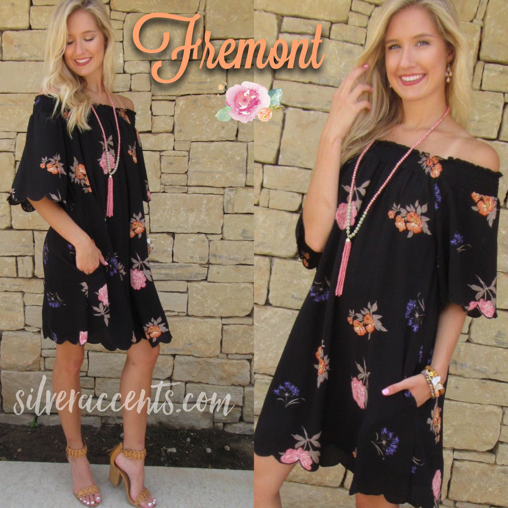 FREMONT Floral OffShoulder ScallopTrim Shift Dress