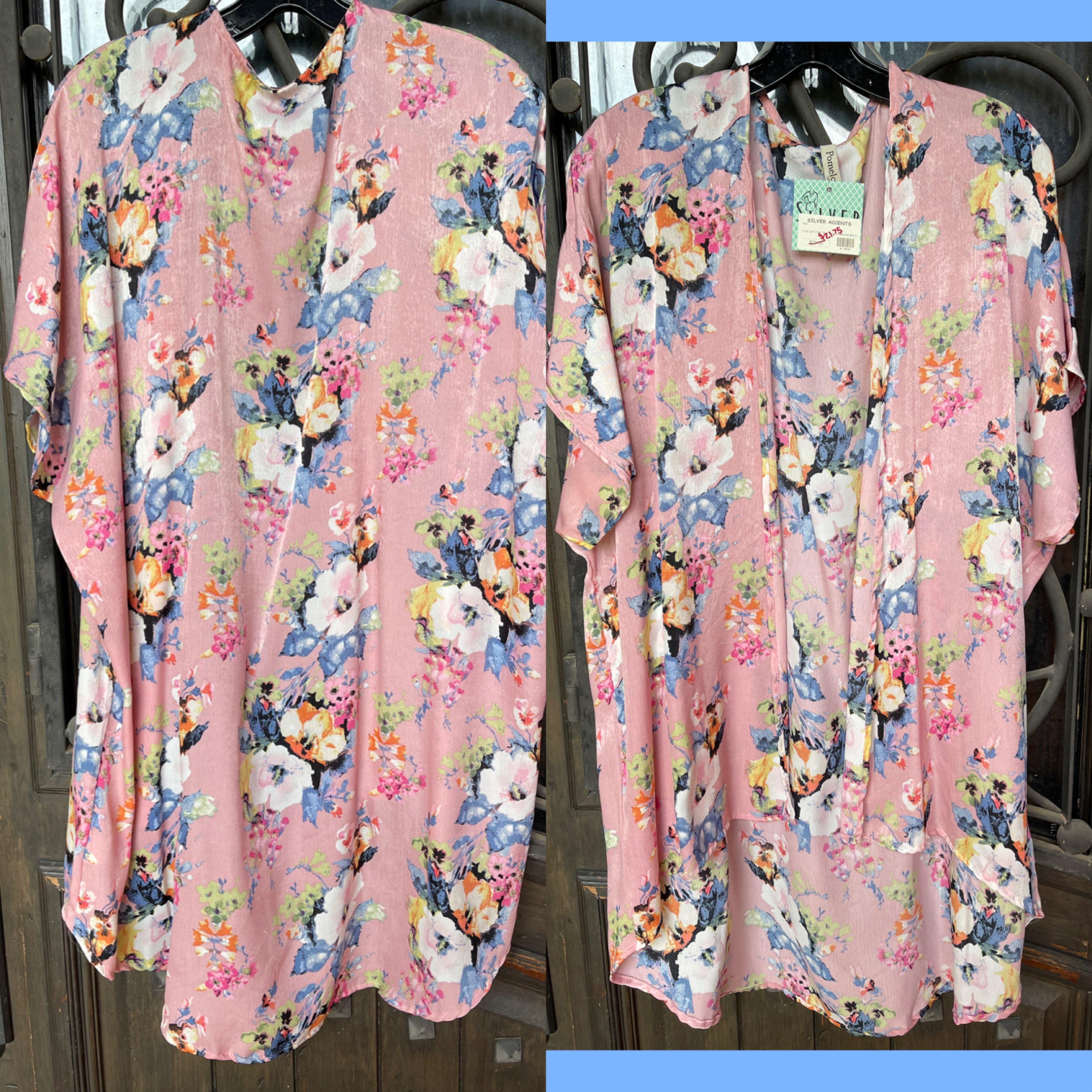 Pomelo FINE DAY Floral Satin Kimono Cardigan Top