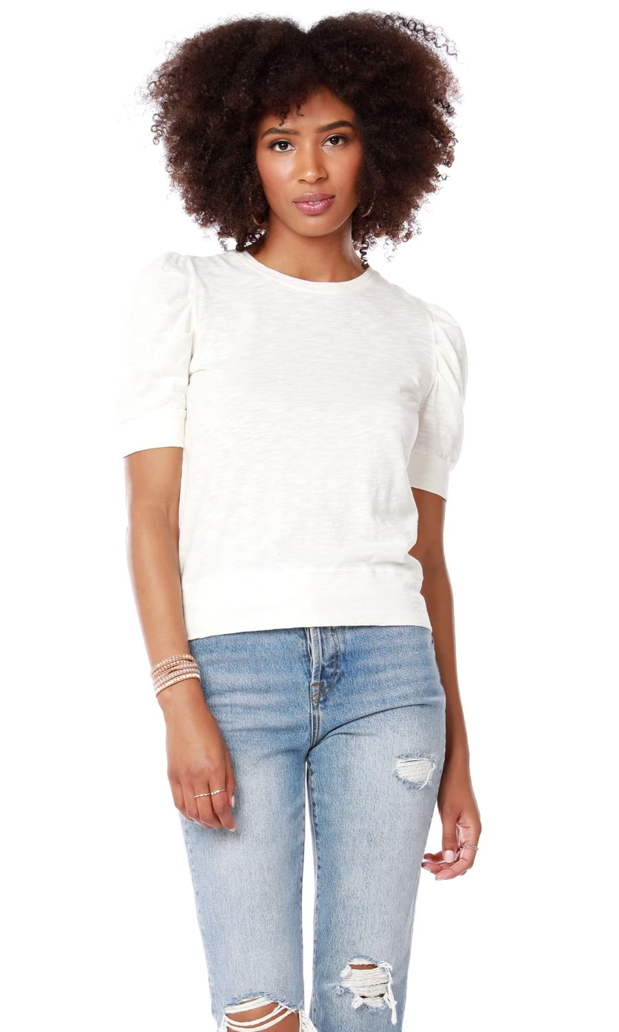 BOBI PuffSleeve THRIVE Slub Jersey Top