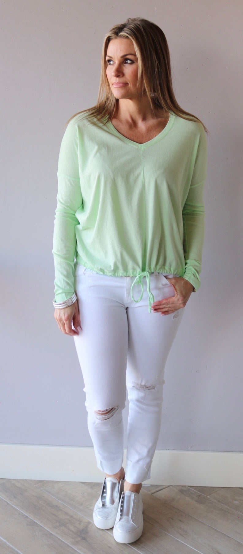 BOBI HYSTERICS Lightweight Jersey Drawstring Bottom V-Neck Top