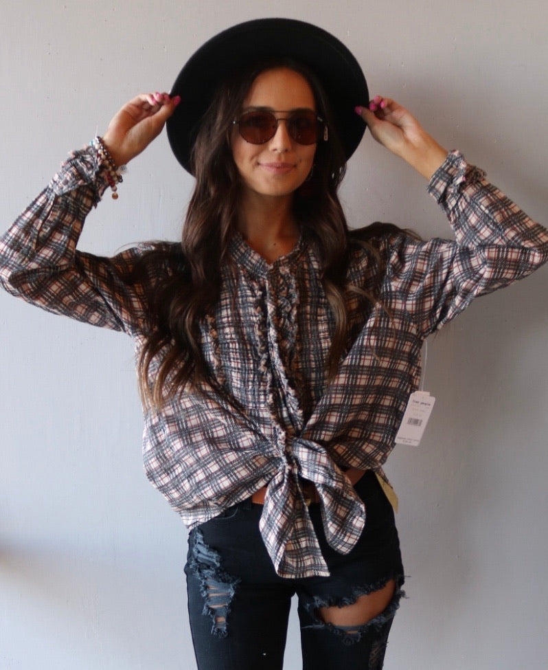FREE PEOPLE Plaid MILES ButtonDown Tuxedo Shirt