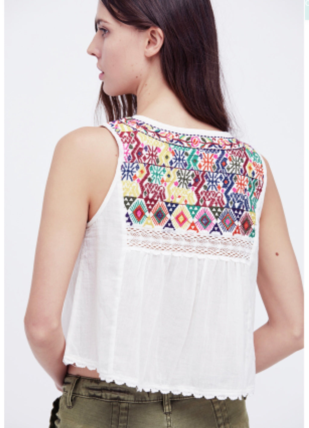 FREE PEOPLE Print LOHRI Embroidered Tie Tank Top