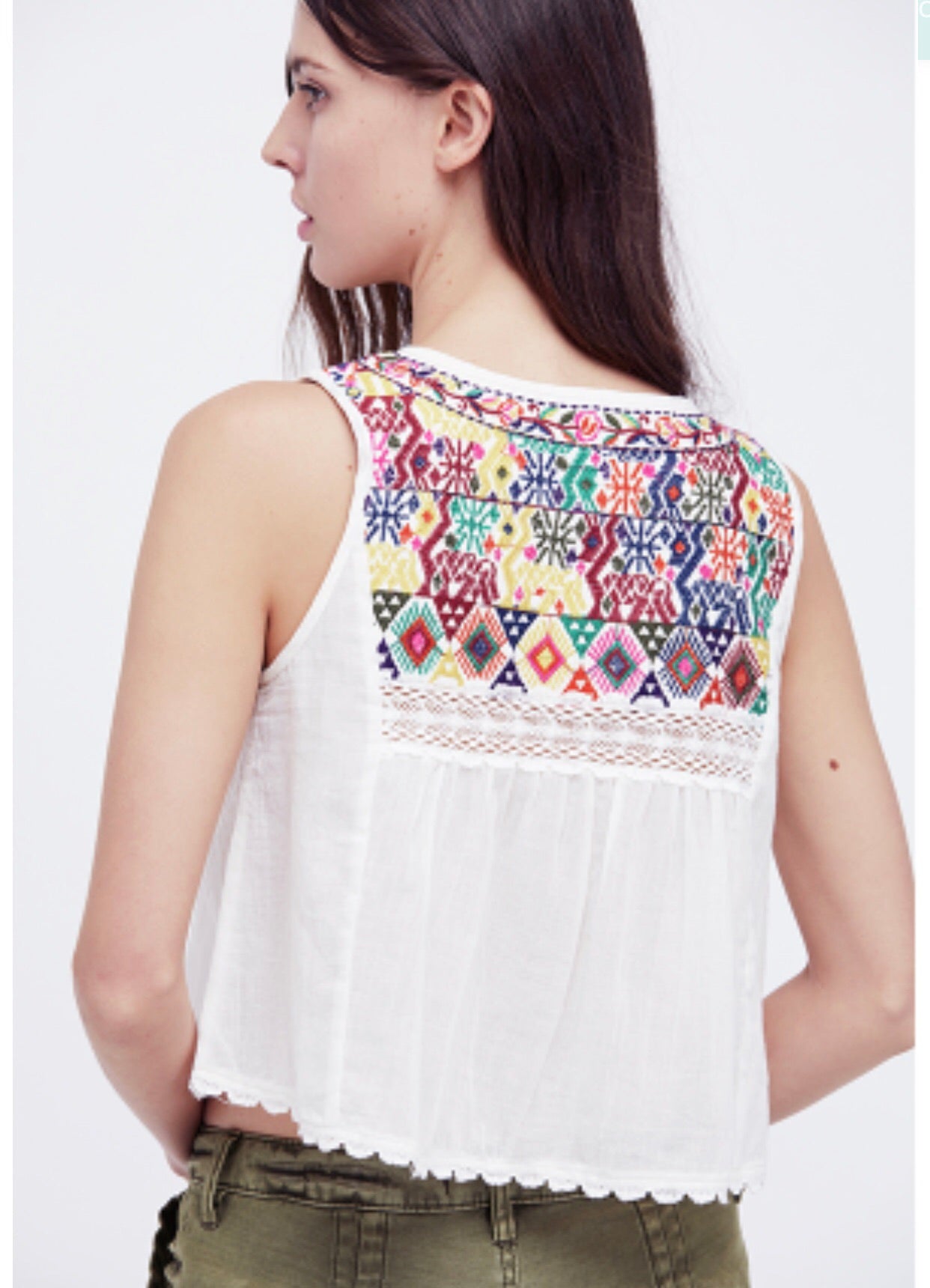 FREE PEOPLE Print LOHRI Embroidered Tie Tank Top